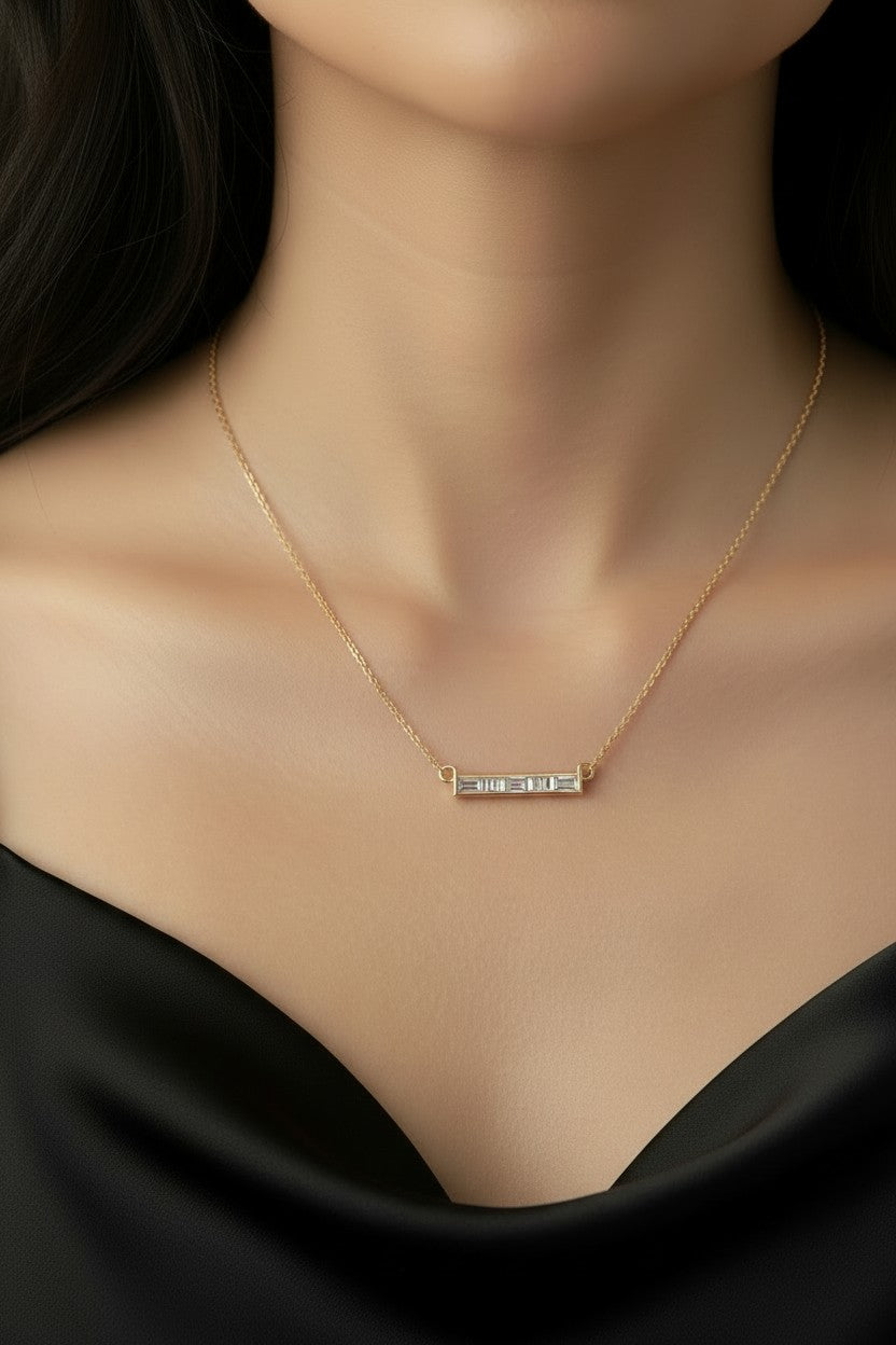 ✨ 18k Gold Filled CZ Bar Necklace — One Sleek Line. Three Brilliant Colors.