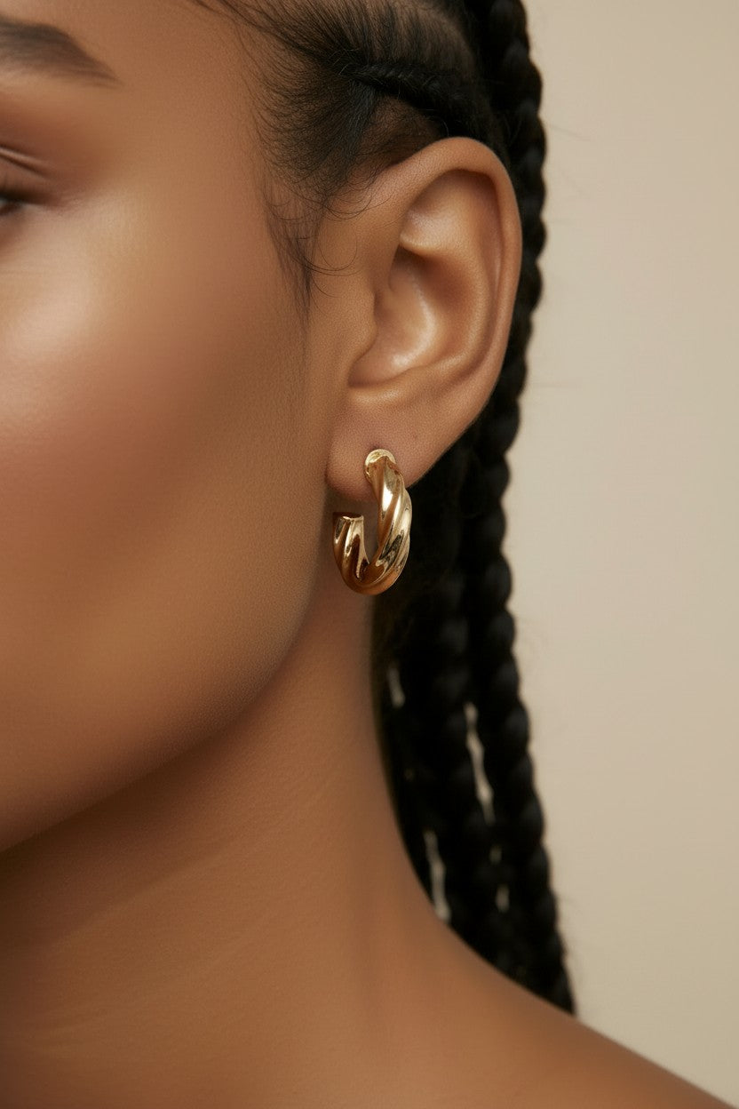 18k Gold Filled Twisted Half-Hoop Earrings