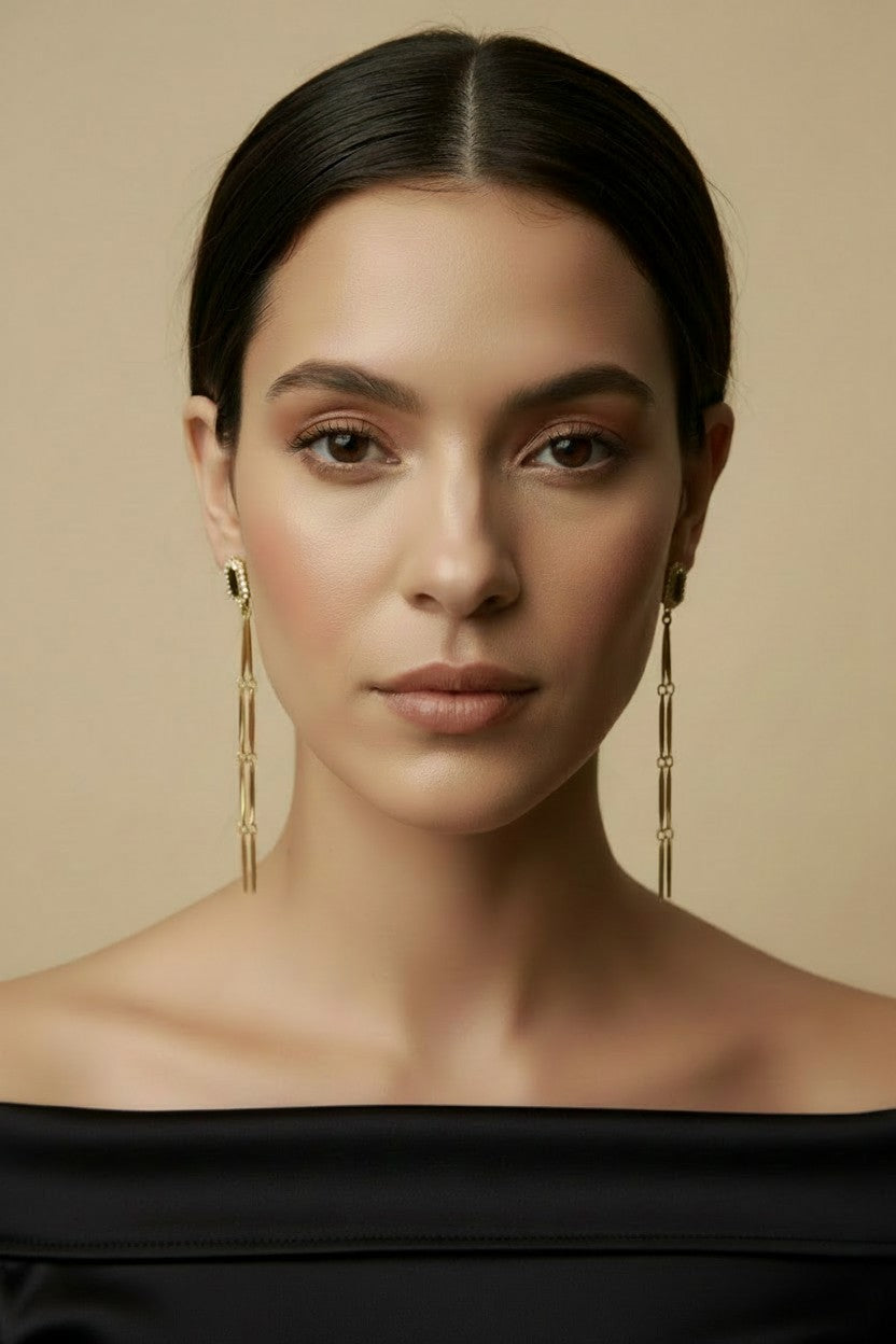 ✨ 18k Gold Filled CZ Double Chain Drop Earrings — Three Inches of Movement. All the Drama.