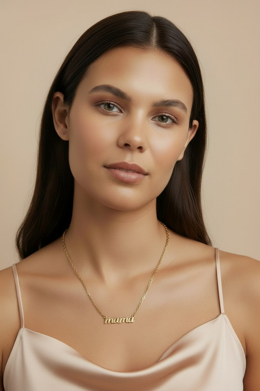 Mama Necklace - Script Pendant Mother's Day Gift | Gold Mom Jewelry