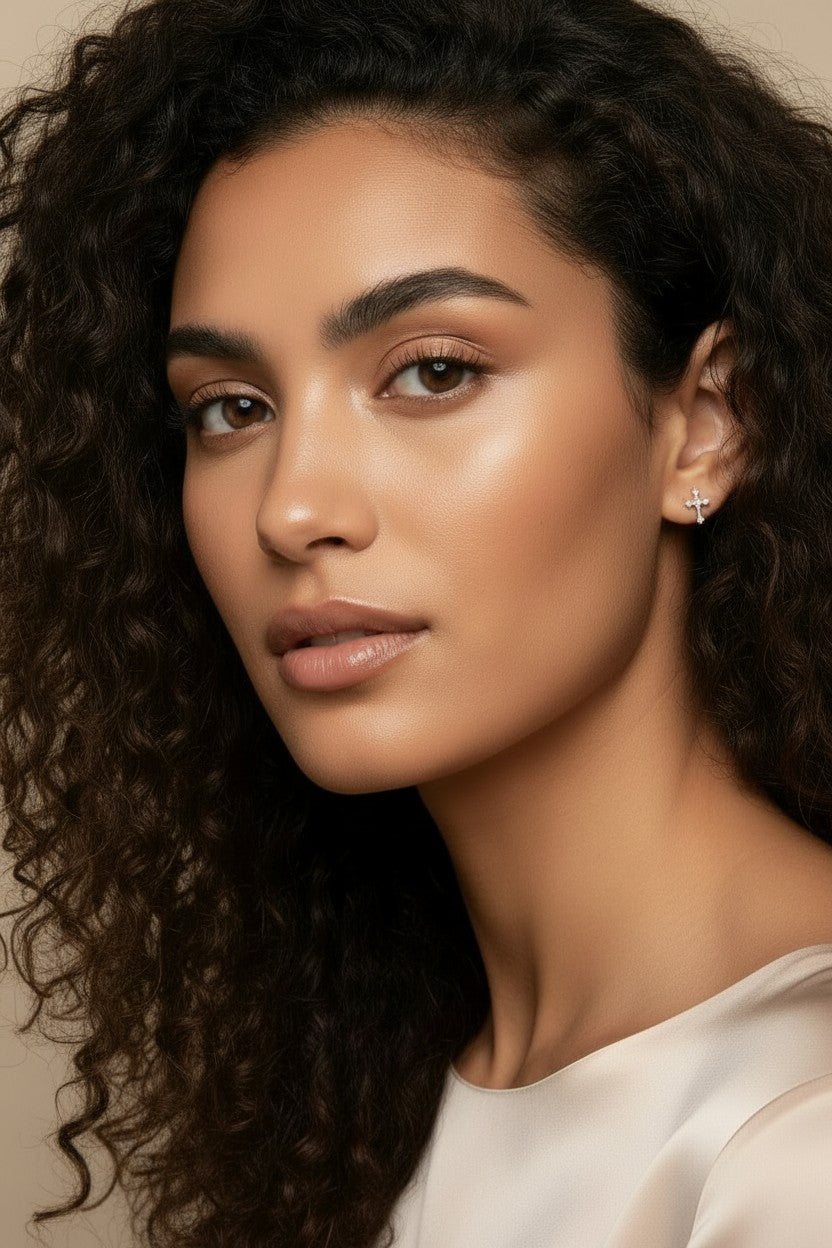 18k Gold Filled CZ Cross Stud Earrings — Small in Size, Carried in Faith