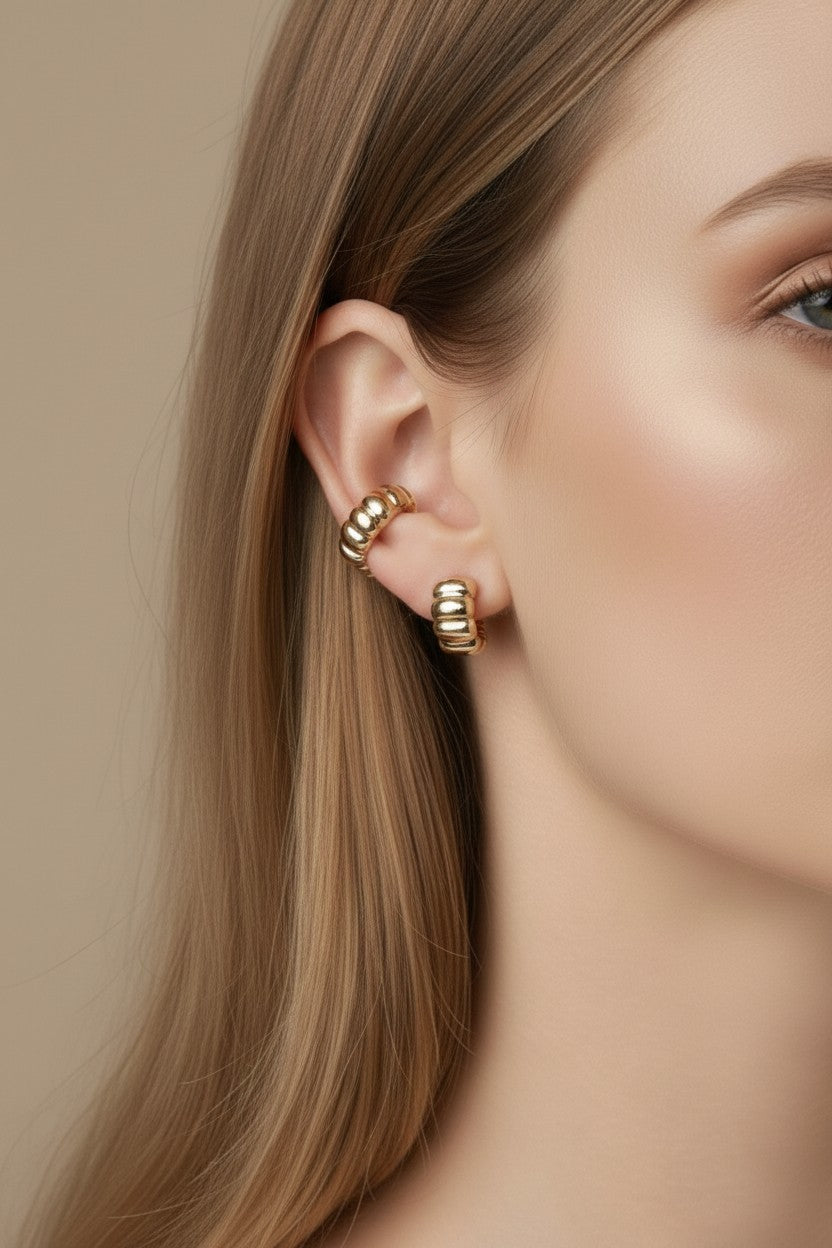 18k Gold Filled Scalloped Ear Cuff Earrings