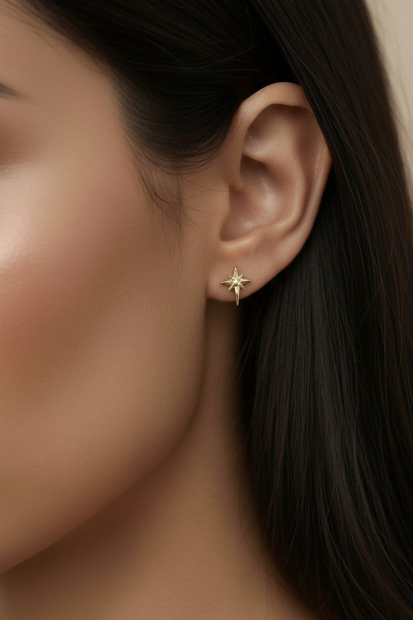 18K Gold Filled Starburst Stud Earrings - Celestial Star Earrings for Women