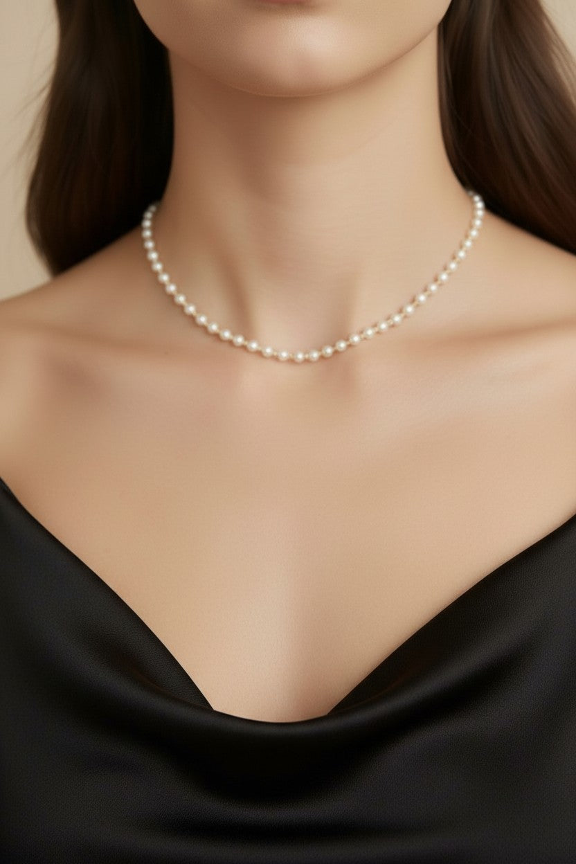 18k Gold Filled 3mm Pearls Choker Necklace