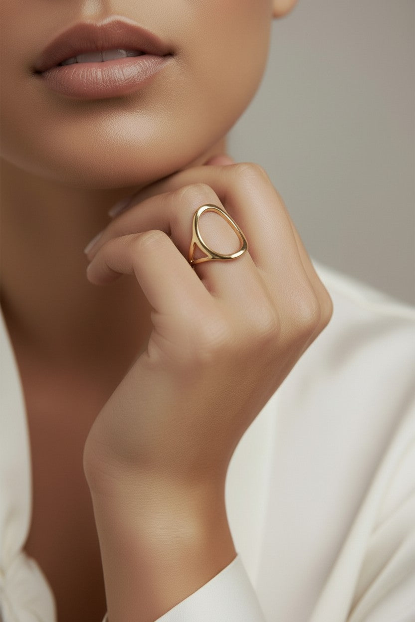 Oval Ring for Women - Geometric Statement Ring | Hypoallergenic Waterproof Jewelry