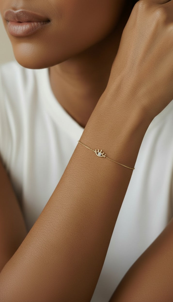 👁️ 18k Gold Filled CZ Eye Charm Bracelet — The Watchful Eye. One Perfect Stone. Worn at the Wrist.