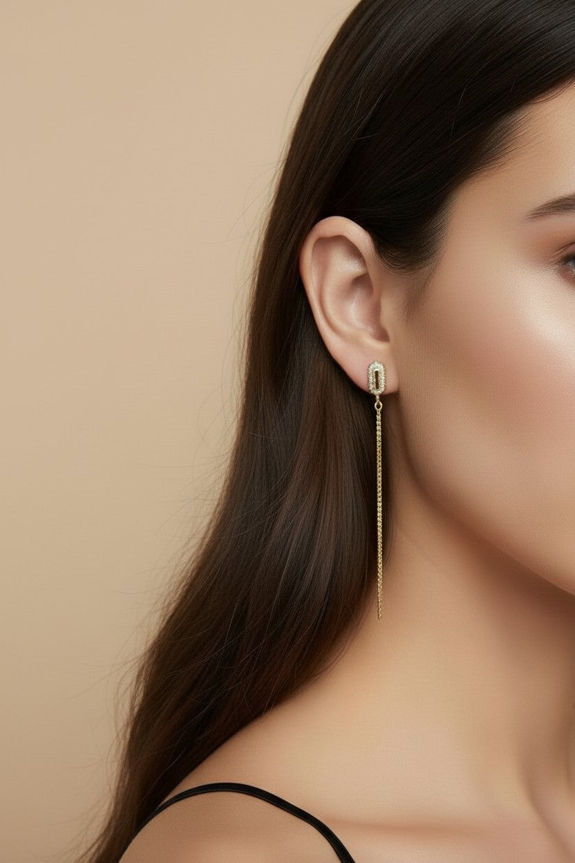 18k Gold Filled CZ Box Chain Drop Earrings — Structured Sparkle, Effortless Drama
