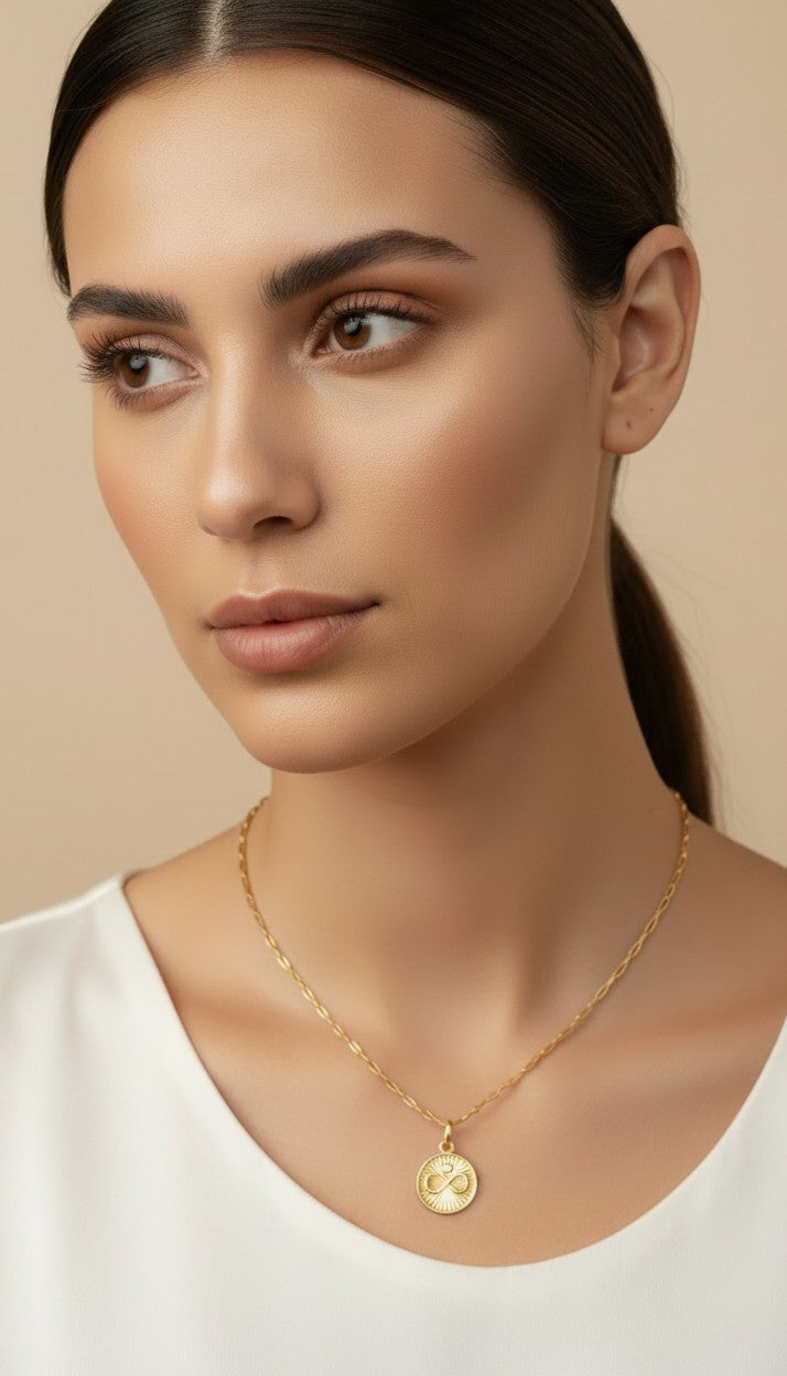 18k Gold Filled CZ Infinity Medallion Pendant — The Same Forever. A Little More Sparkle.
