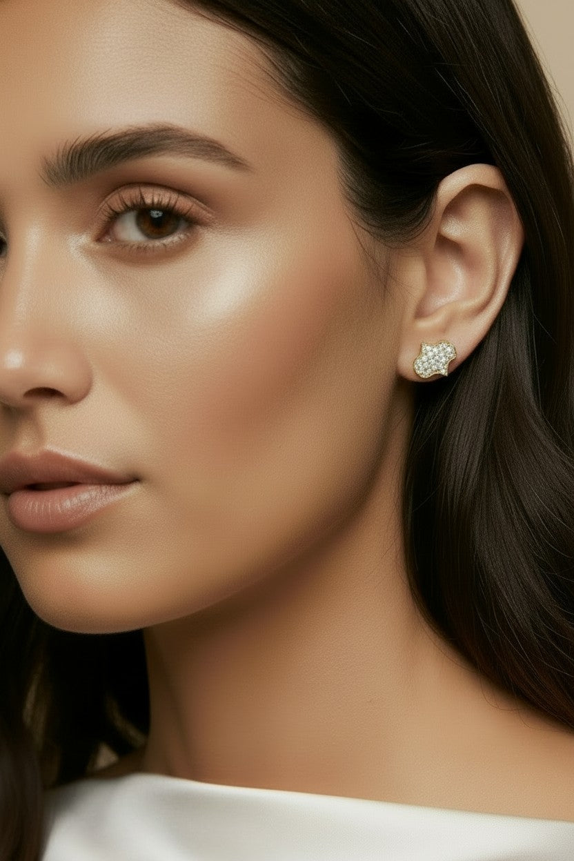 18k Gold Filled Pavé CZ Hamsa Stud Earrings — Protection. Sparkle. Both Ears.