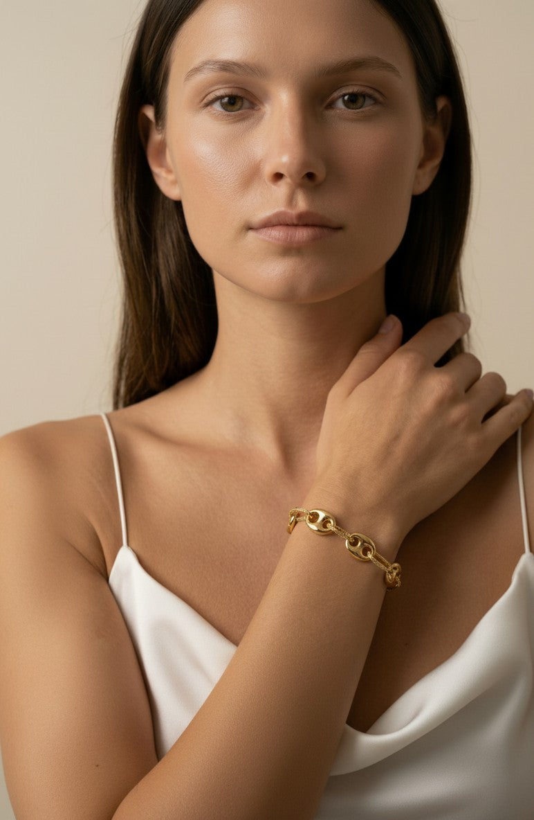 ⚓ 18k Gold Filled Puffy Mariner Bracelet — The Maritime Classic, Elevated to Something Extraordinary
