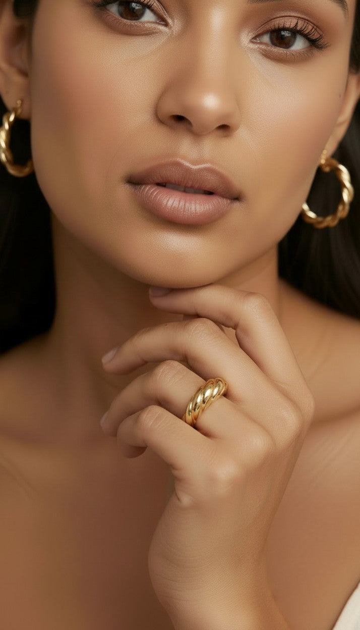 ✨ 18k Gold Filled Dome Croissant Ring — The Twist That Makes the Band. The Band That Makes the Finger.