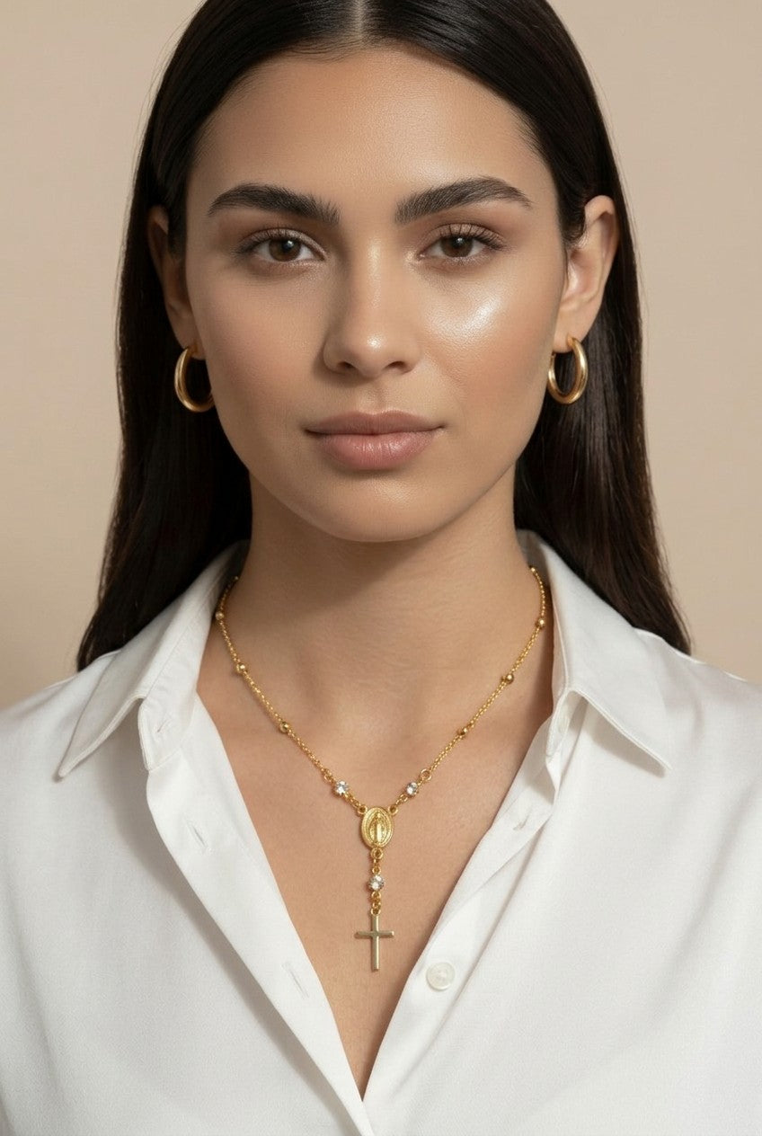 18k Gold Filled Our Lady of Graces Rosary Necklace | Faith, Elegantly Worn