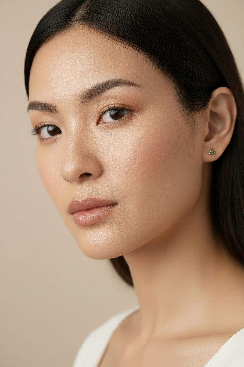 ✨ 18k Gold Filled Triple Stone Triangle Stud Earrings — Three Stones. One Shape. Two Personalities.