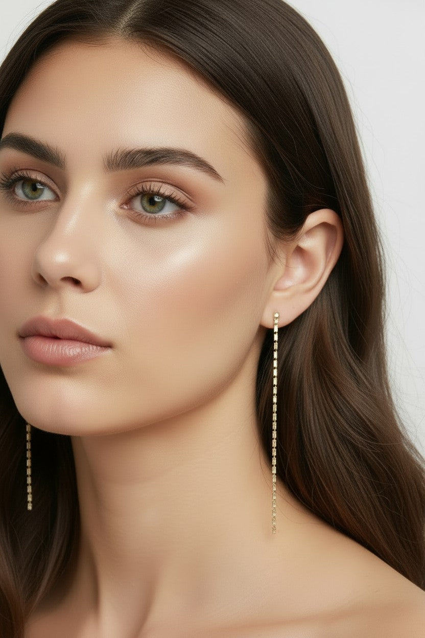 Baguette CZ Drop Earrings with Pearls - Long Statement Earrings for Women