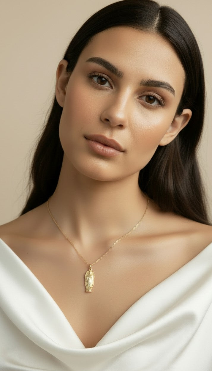 🕊️ 18k Gold Filled Our Lady of Grace Pendant — Full Figure. Warm Gold. Worn Close to the Heart.