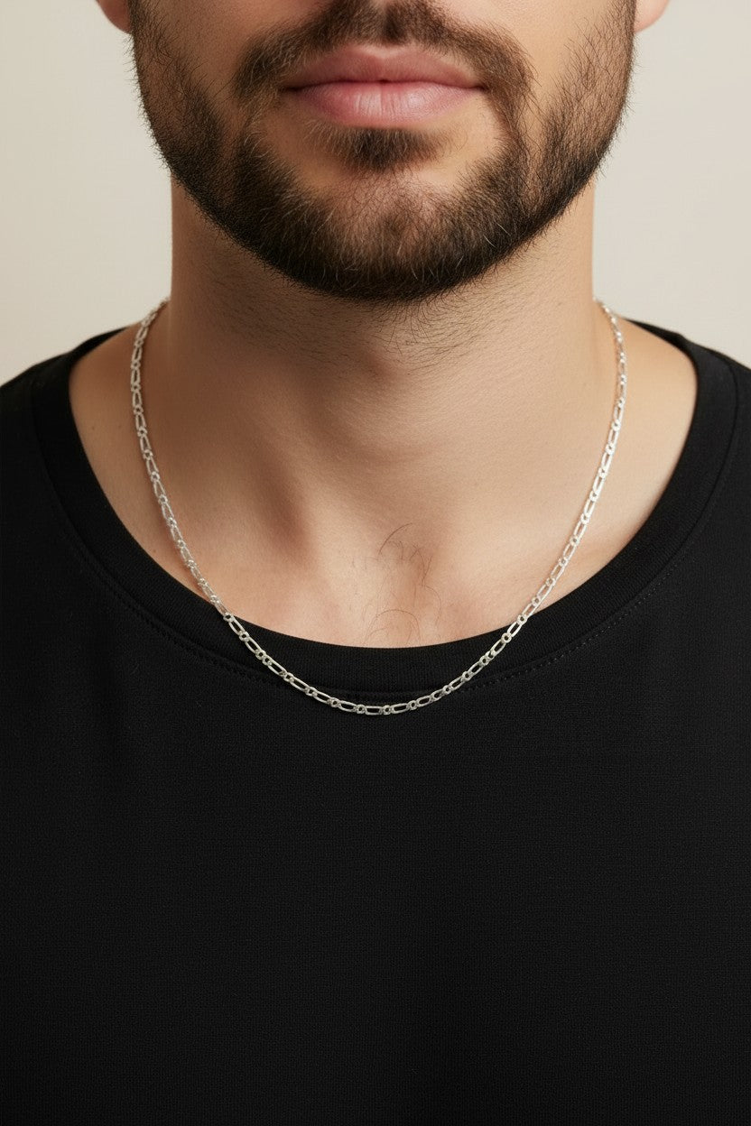 ✨ Sterling Silver 2.8mm Figaro Chain — Italian Character, Everyday Wearability