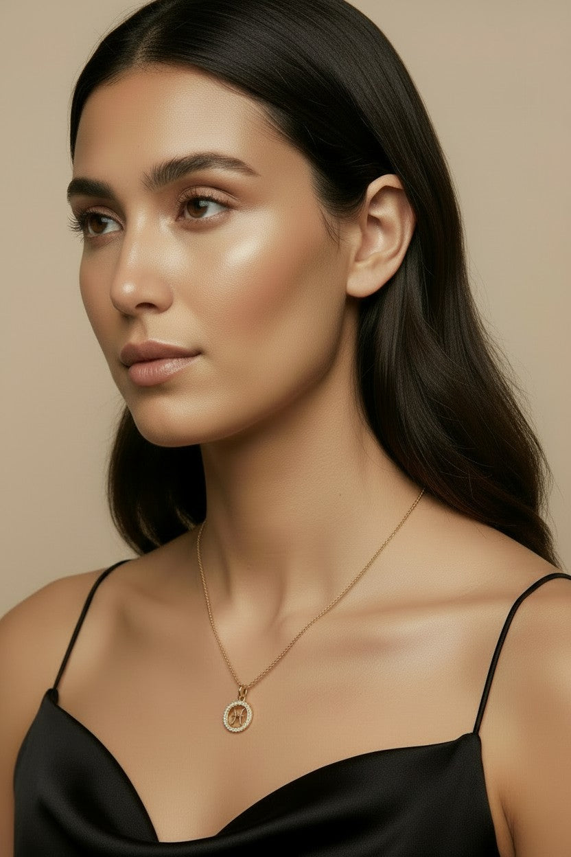 ♓ 18k Gold Filled Mini Pisces Zodiac Pendant — The Dreamer's Sign. CZ-Edged. Worn With Depth.
