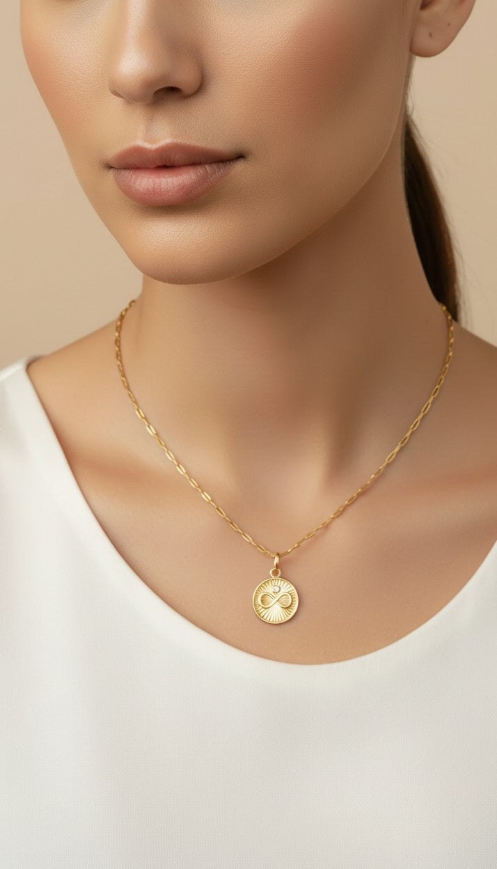 18k Gold Filled CZ Infinity Medallion Pendant — The Same Forever. A Little More Sparkle.