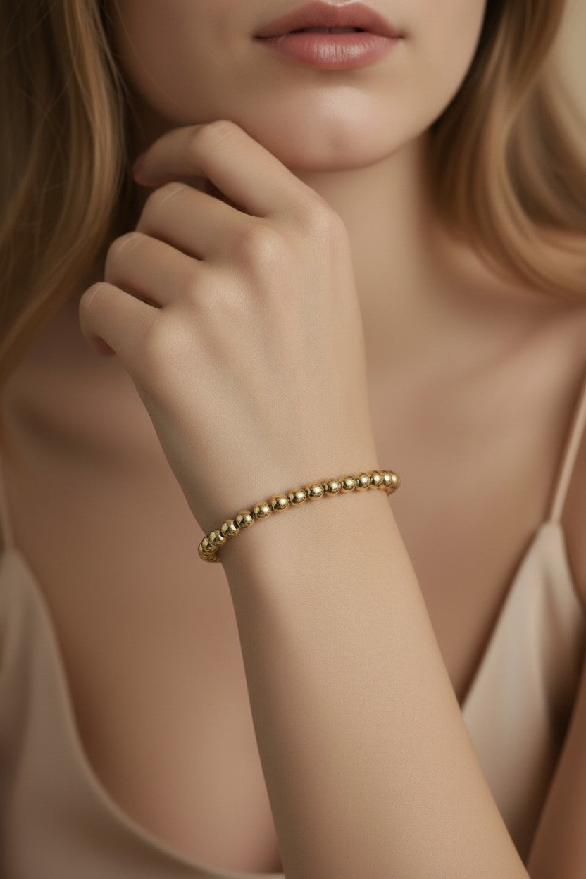 Beaded Bracelet - 3.5mm Gold Ball Bracelet for Women