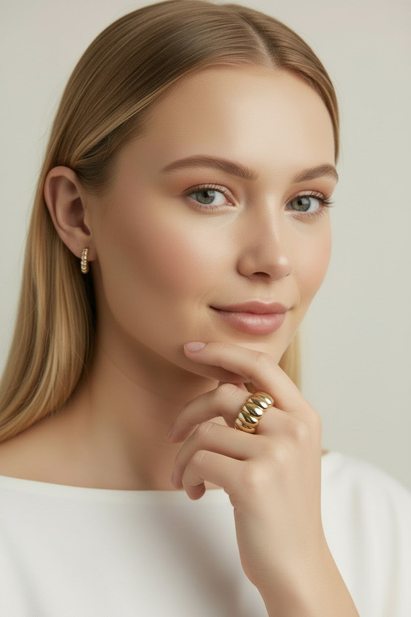 ✨ 18k Gold Filled Oversized Scalloped Ring — Vintage Architecture. Worn on the Finger. Impossible to Ignore.