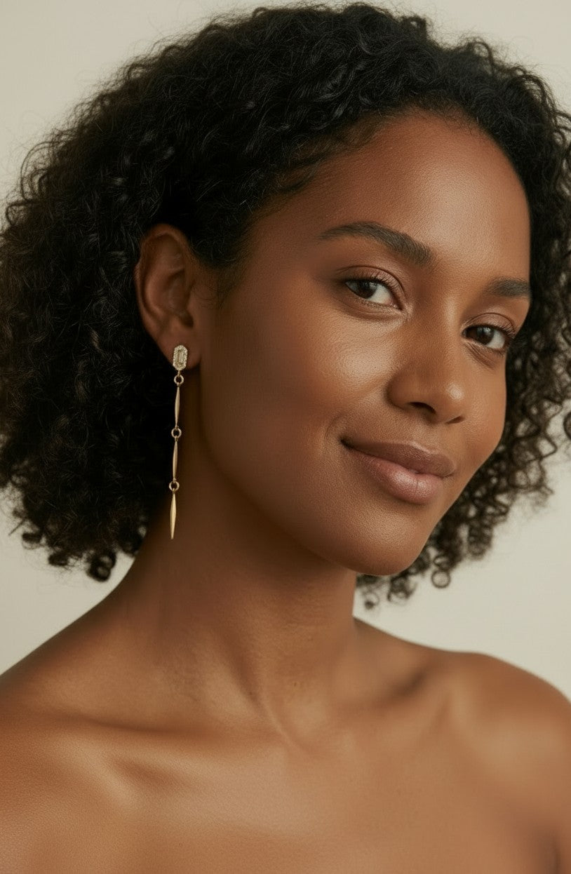 18k Gold Filled CZ Straw Drop Earrings — The Line That Elongates Everything
