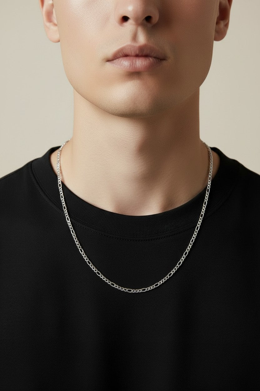 ✨ Sterling Silver 3.2mm Figaro Chain — Three Short, One Long. The Most Layerable Figaro We Carry.