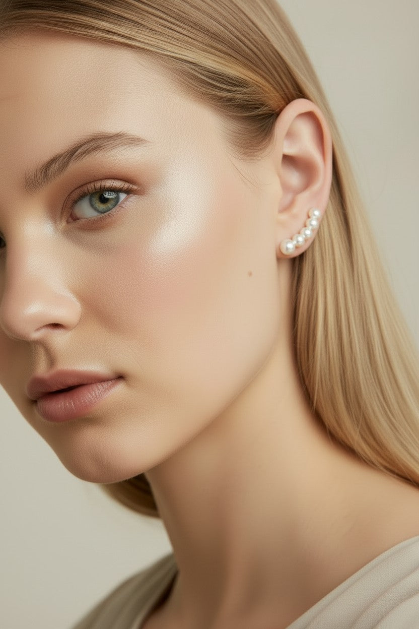 🤍 18k Gold Filled Pearl Ear Climber Earrings — Pearls That Grow As They Rise. The Ear, Transformed.