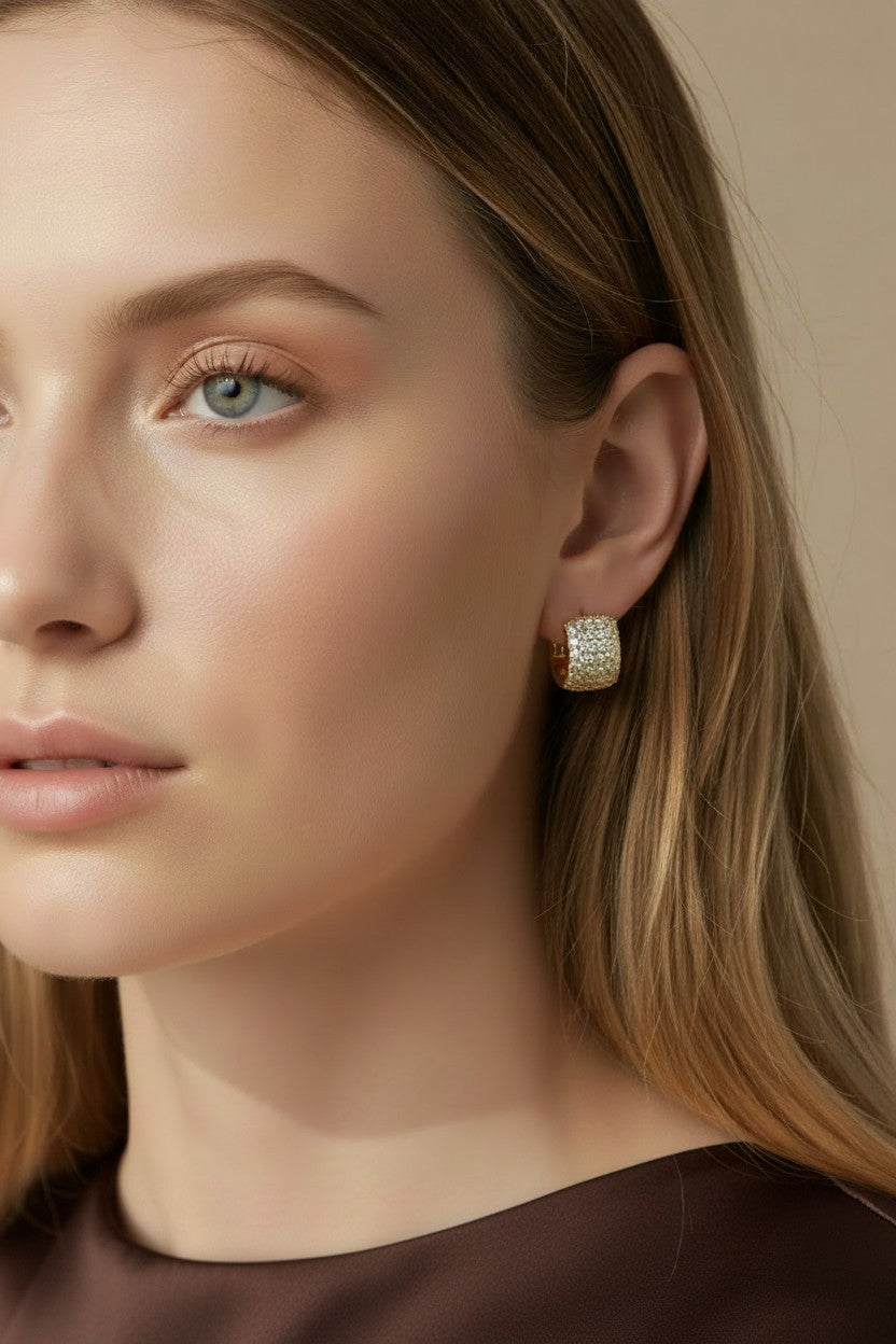 ✨ 18k Gold Filled Chunky Pavé CZ Clicker Hoop Earrings — Wall-to-Wall Brilliance. No Gold Left Bare.