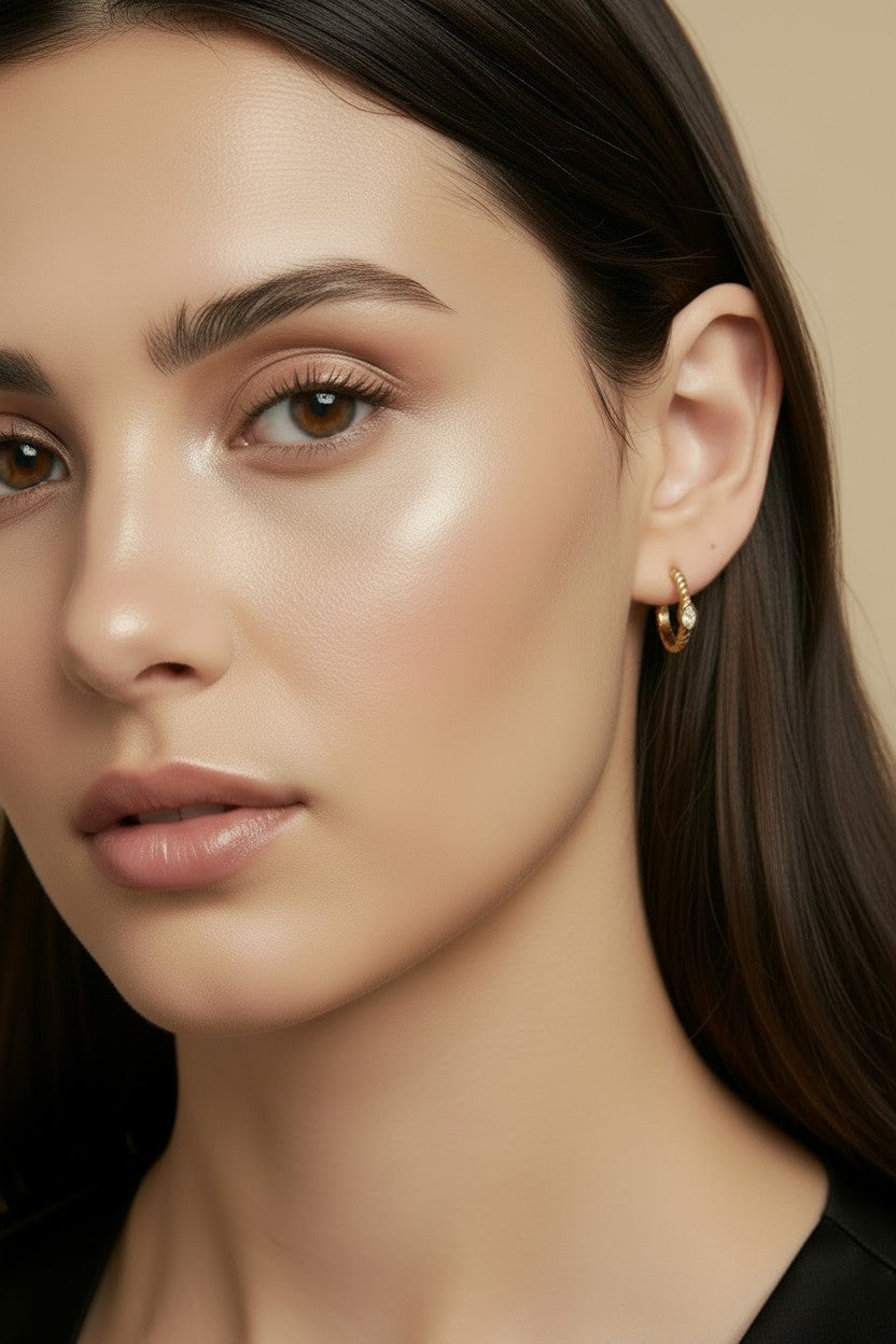 18k Gold Filled Mini CZ Eye C-Hoop Earrings — The Protective Gaze, Set in Warm Gold.