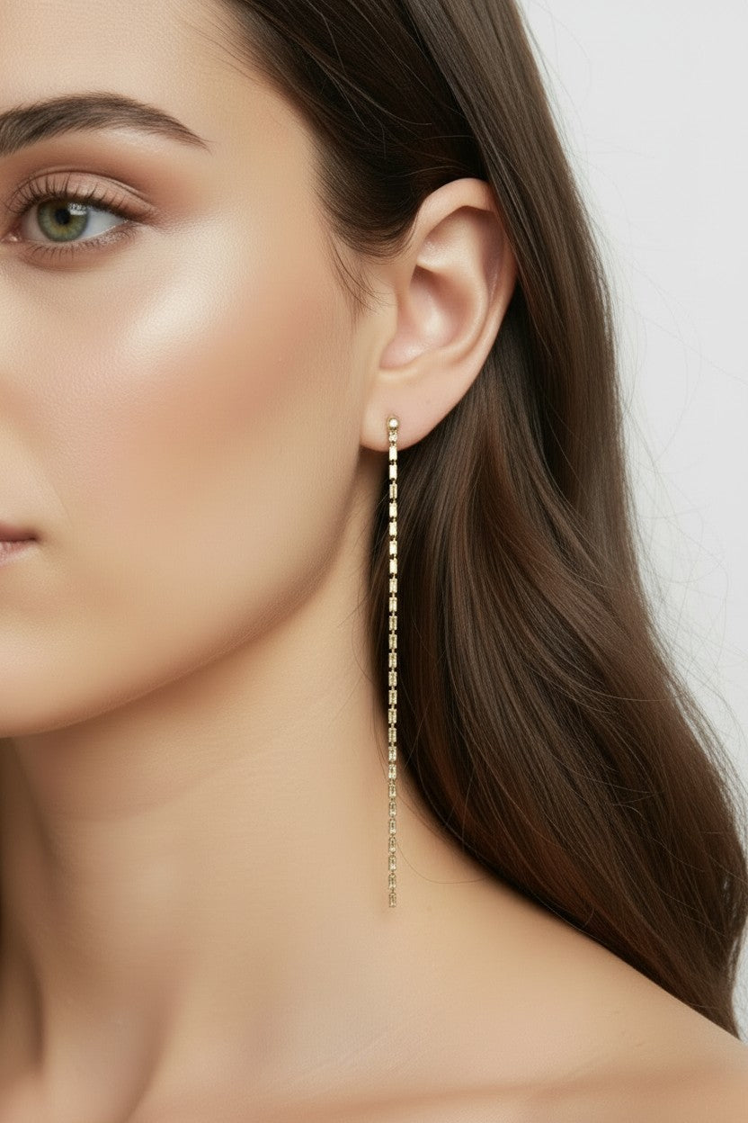 Baguette CZ Drop Earrings with Pearls - Long Statement Earrings for Women