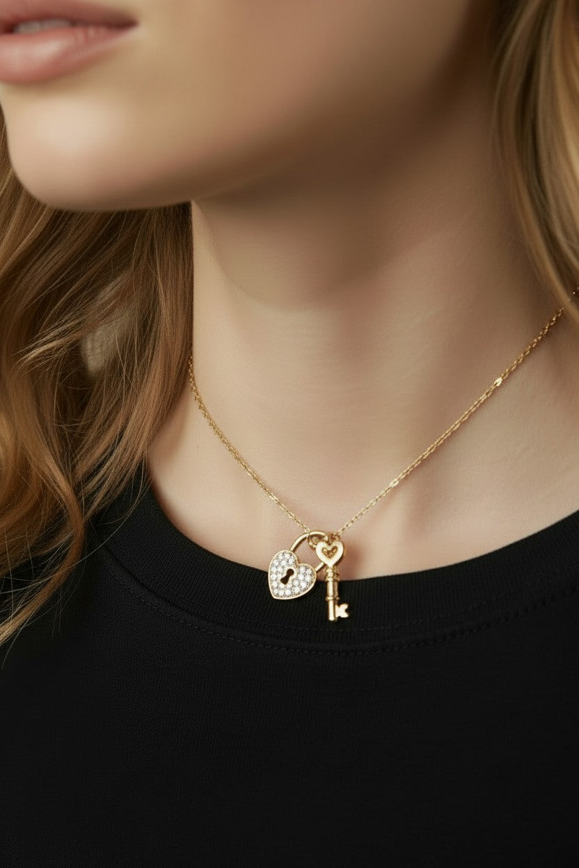 🔑 18k Gold Filled CZ Heart & Key Charm — Because Some People Hold the Key to Everything