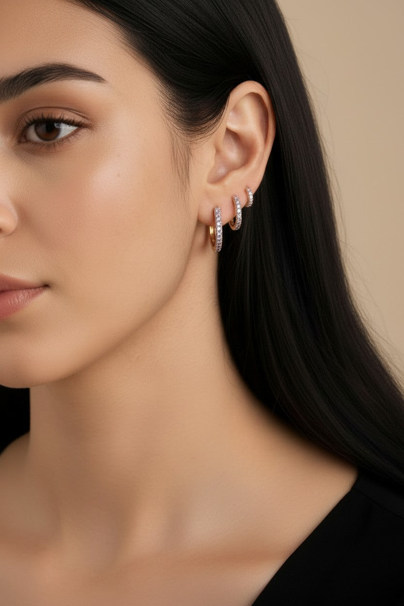 💜 18k Gold Filled Lilac CZ Hoop Trio — Three Sizes. One Color. A Complete Curated Ear.