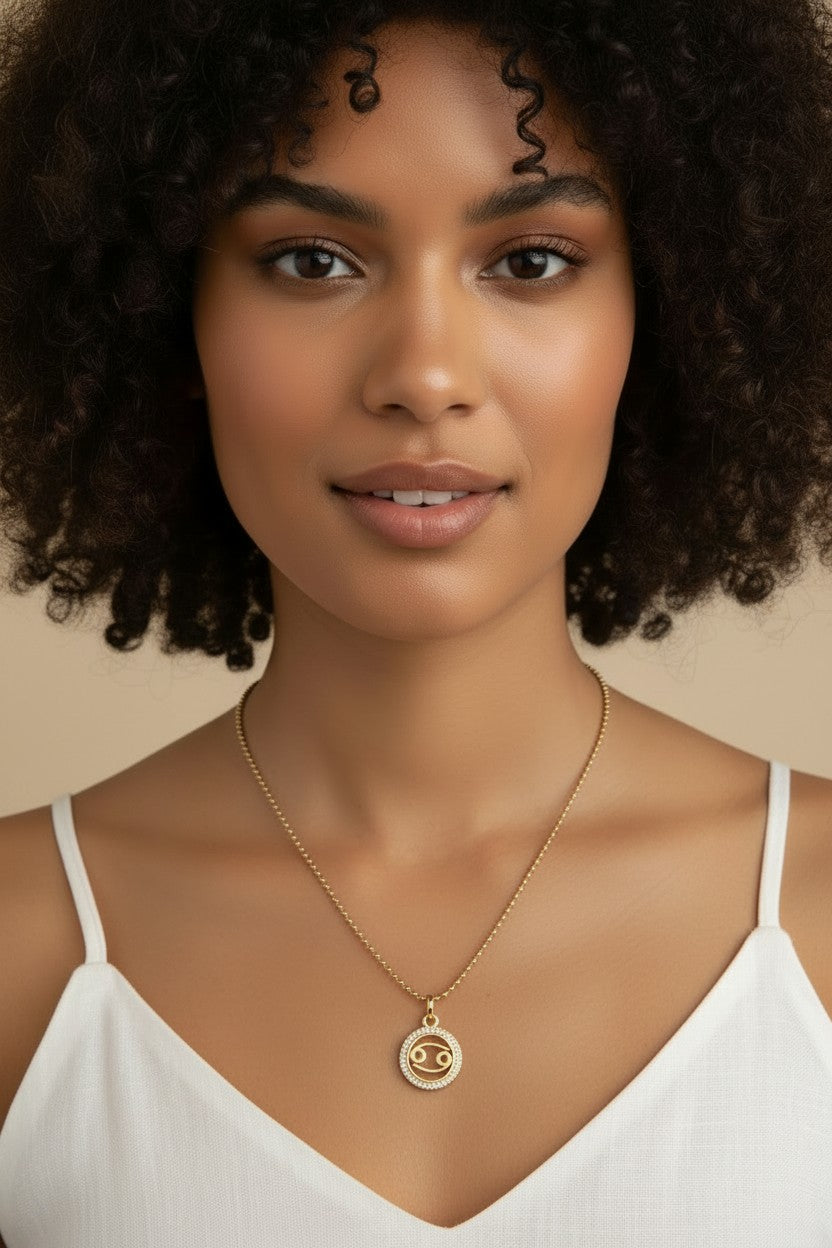 ♋ 18k Gold Filled Mini Cancer Zodiac Pendant — The Moon's Sign. CZ-Edged. Worn With Feeling.