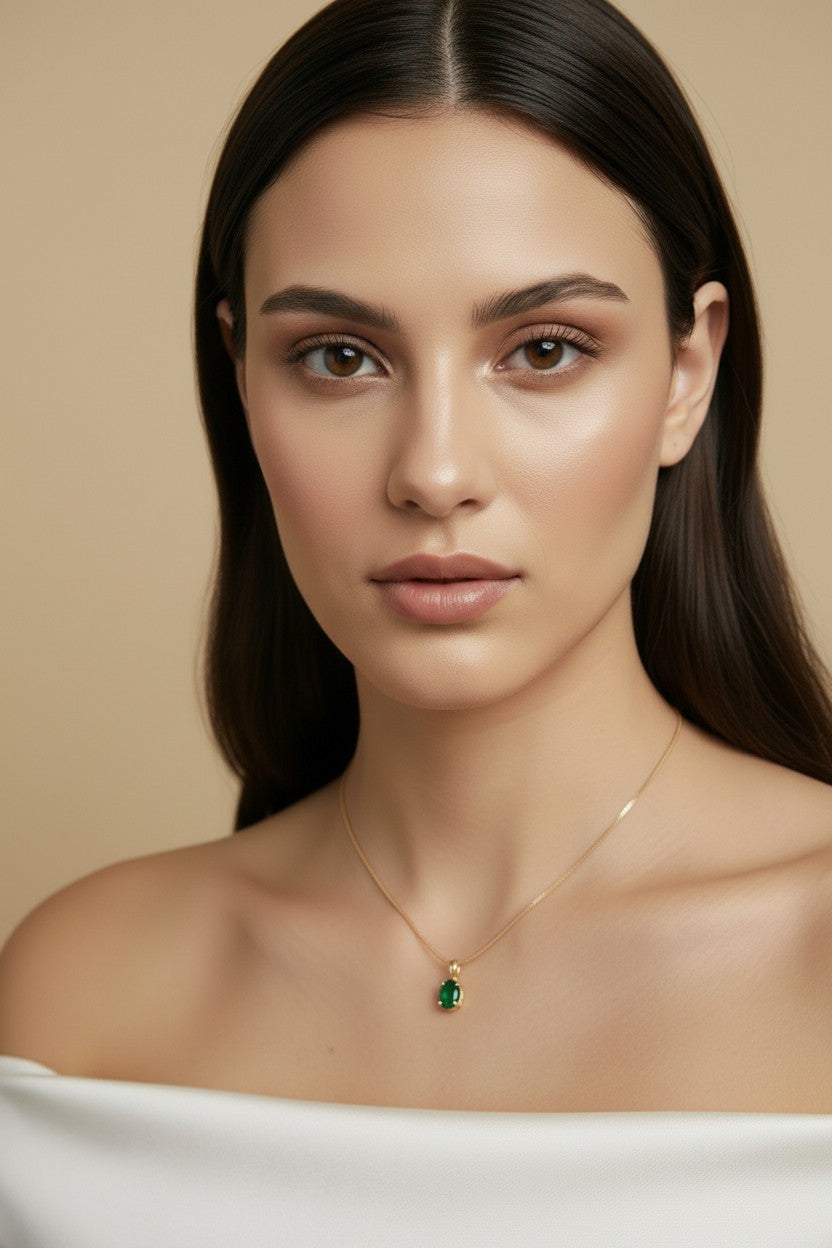 💚 18k Gold Filled Emerald Oval CZ Pendant — The Color of the Moment. The Craftsmanship That Lasts.