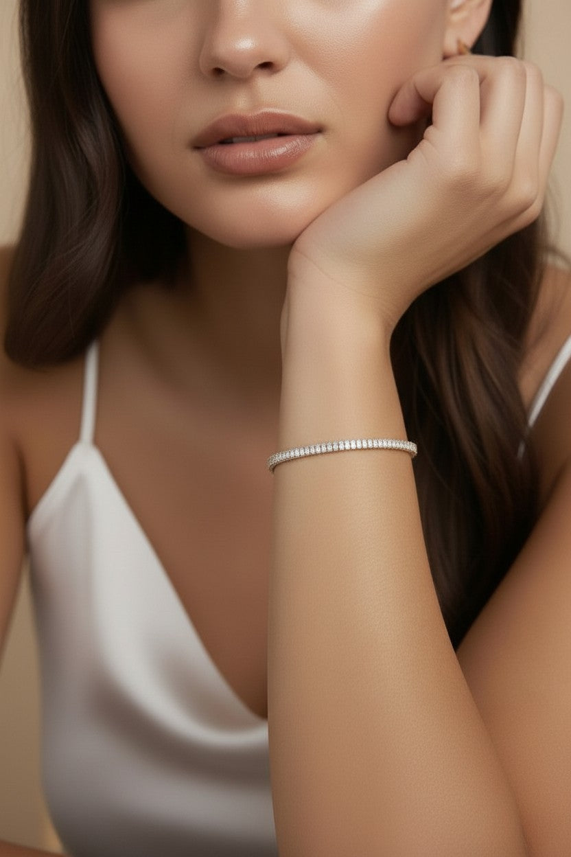 Tennis Bracelet for Women | Baguette Cut CZ Crystal Bracelet | Adjustable 6.5" Chain