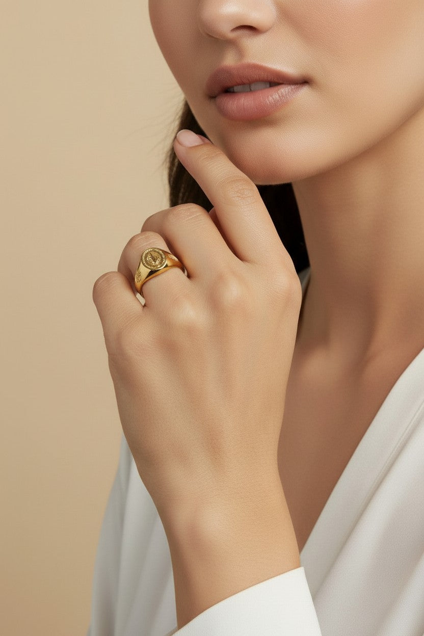 18k Gold Filled Lady Of Grace Signet Ring