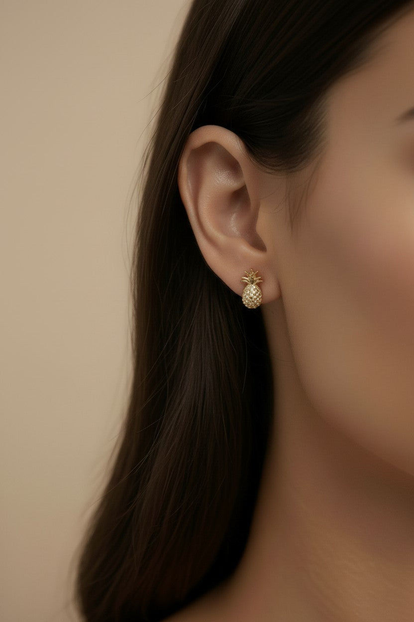 Pineapple Stud Earrings - Hawaiian Tropical Summer Jewelry for Women