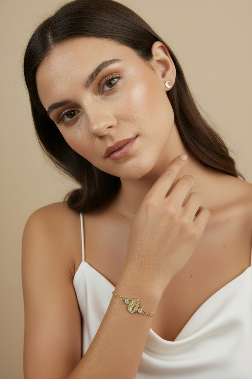 🙏 18k Gold Filled Lady of Grace Bracelet — Faith and Beauty, Worn at the Wrist.