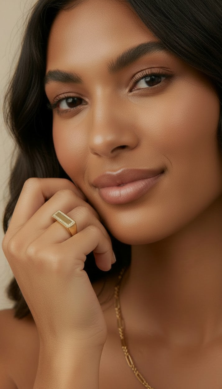 ✨ 18k Gold Filled CZ Flat Top Ring — Architectural Precision. Surface Sparkle. The Statement Ring Done Right.