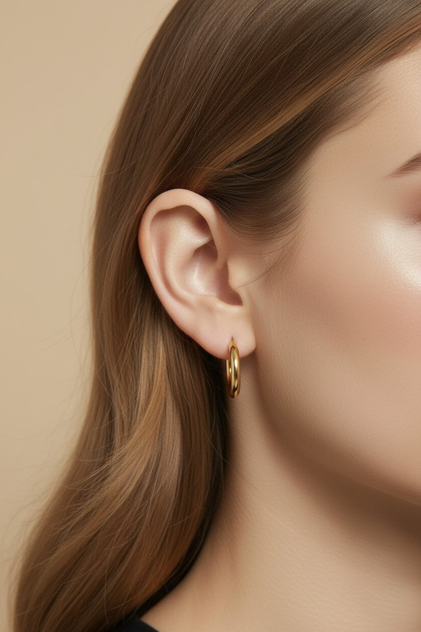 Gold Rounded Polished Clicker Hoop Earrings