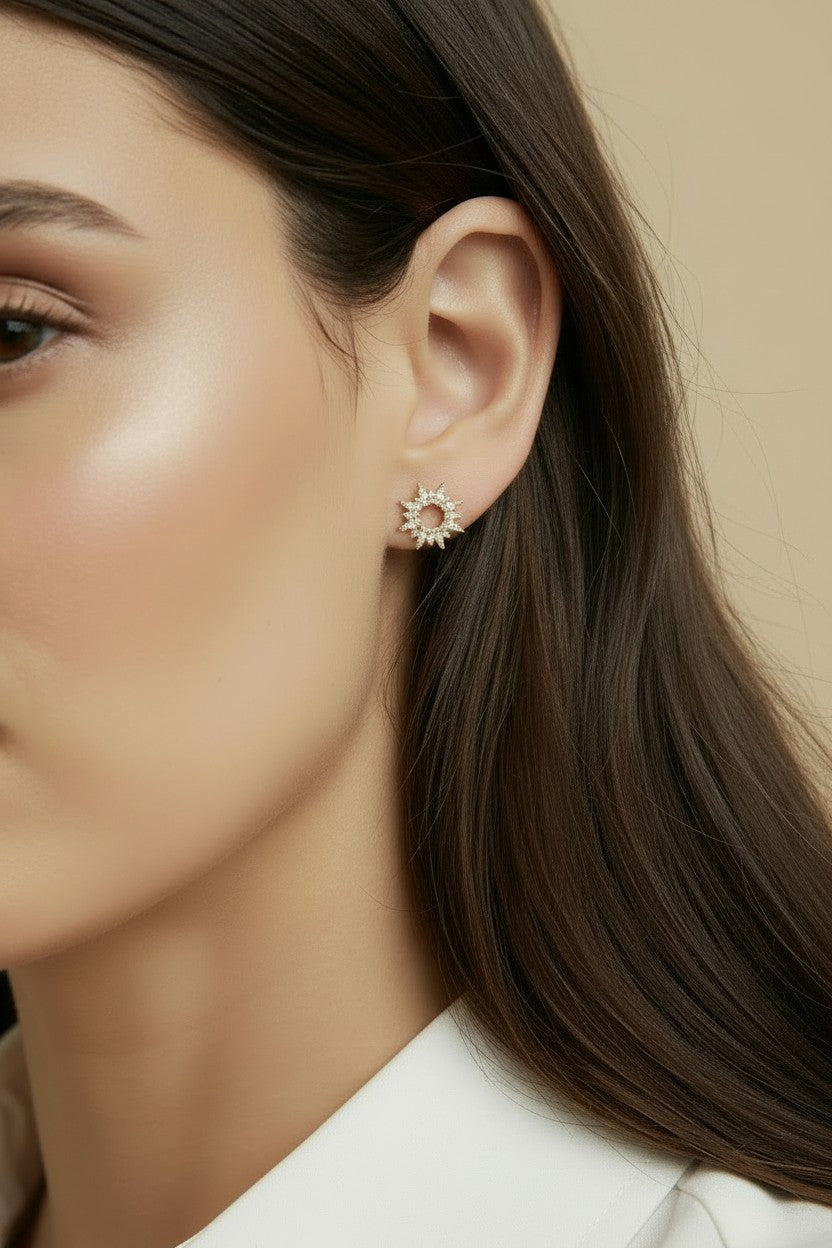 ⚡ 18k Gold Filled Round Spike CZ Stud Earrings — Edge at the Center. Spikes All Around.