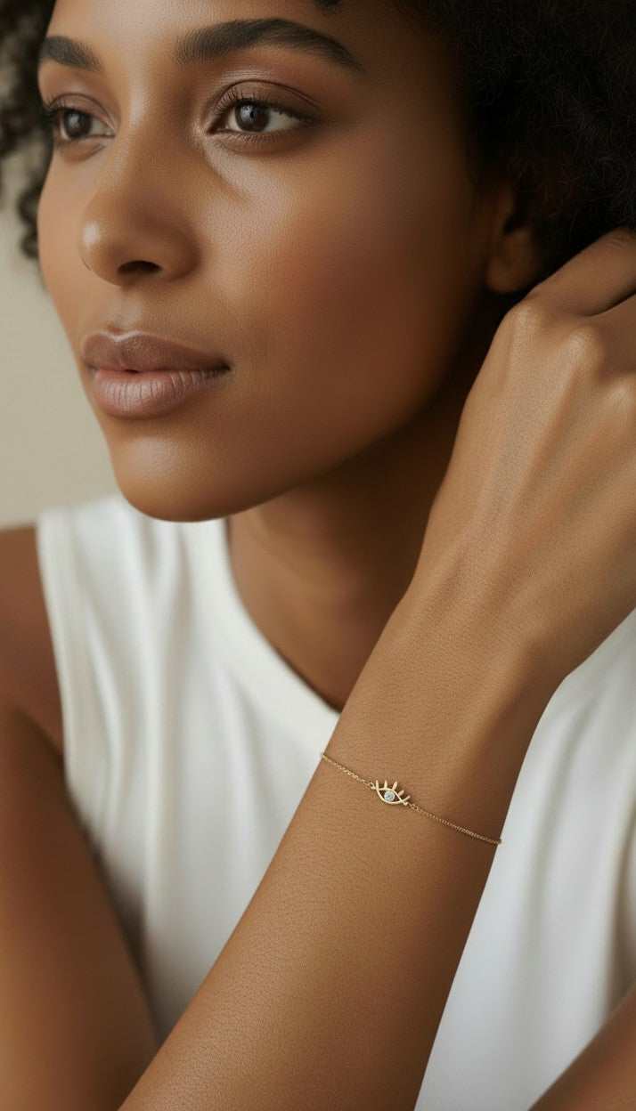 👁️ 18k Gold Filled CZ Eye Charm Bracelet — The Watchful Eye. One Perfect Stone. Worn at the Wrist.