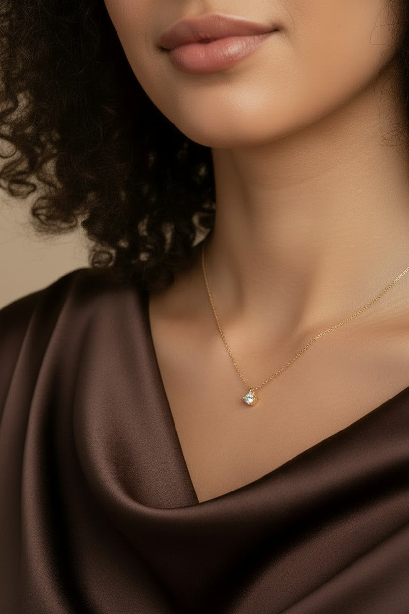 ✨ 18k Gold Filled CZ Solitaire Necklace — One Stone. All the Sparkle You Need.