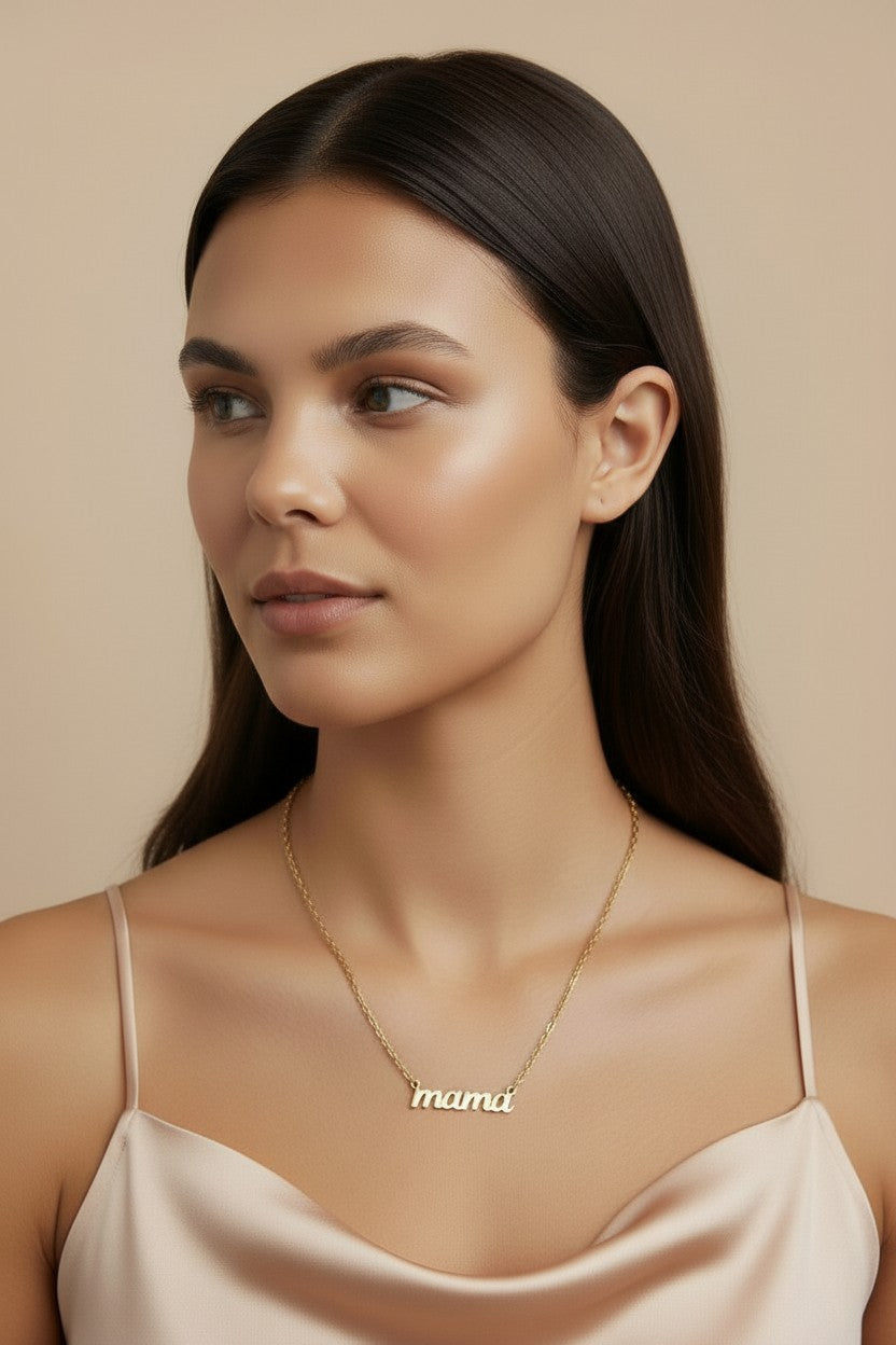 Mama Necklace - Script Pendant Mother's Day Gift | Gold Mom Jewelry