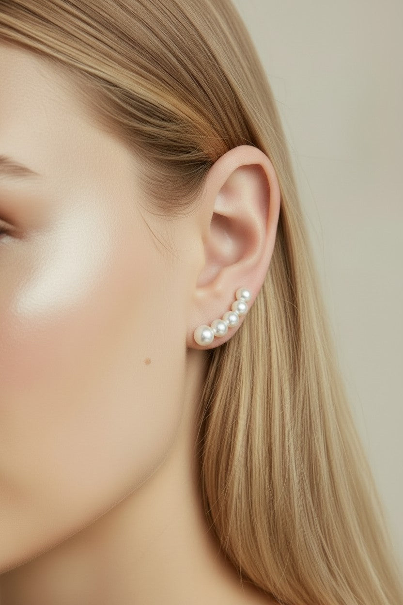 🤍 18k Gold Filled Pearl Ear Climber Earrings — Pearls That Grow As They Rise. The Ear, Transformed.