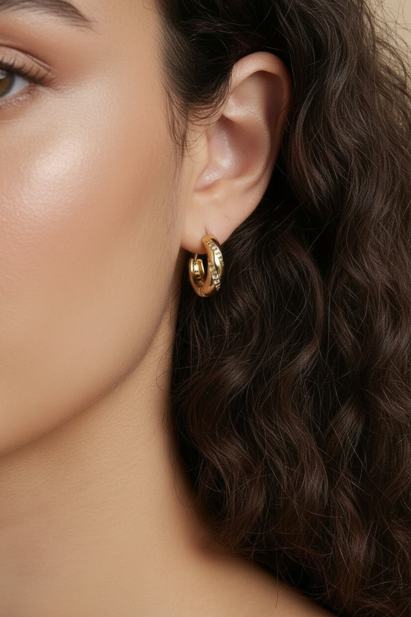 18k Gold Filled CZ Ribbon Detail C-Hoop Earrings