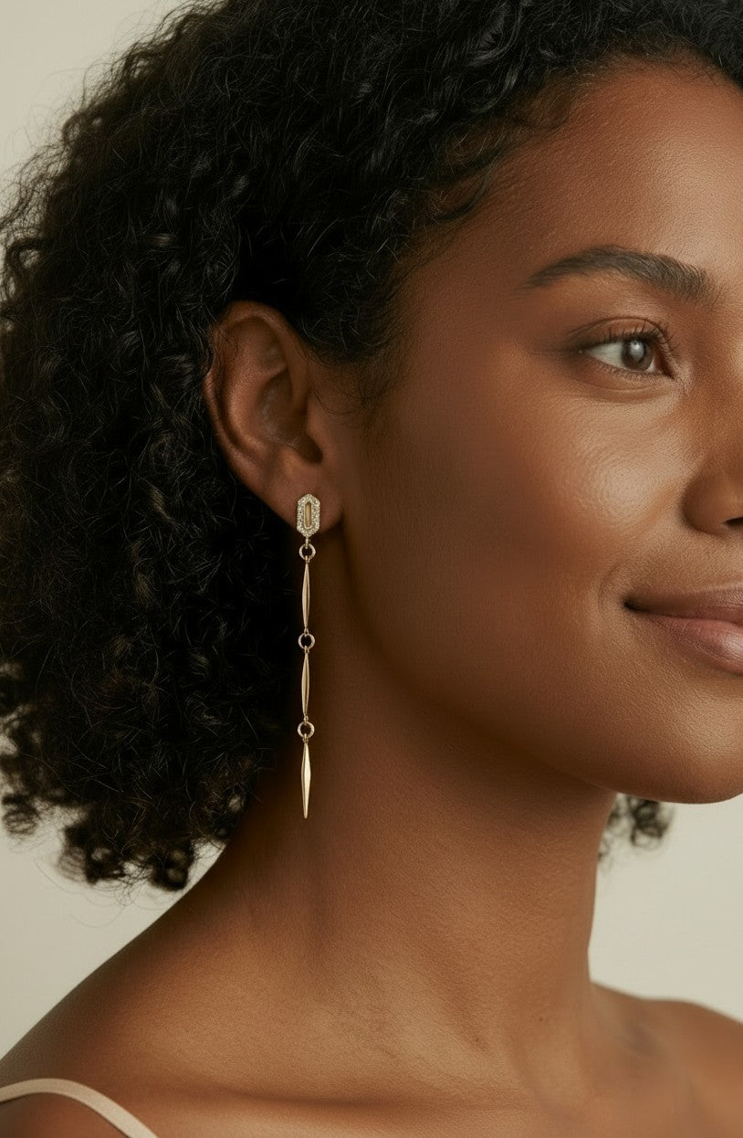 18k Gold Filled CZ Straw Drop Earrings — The Line That Elongates Everything