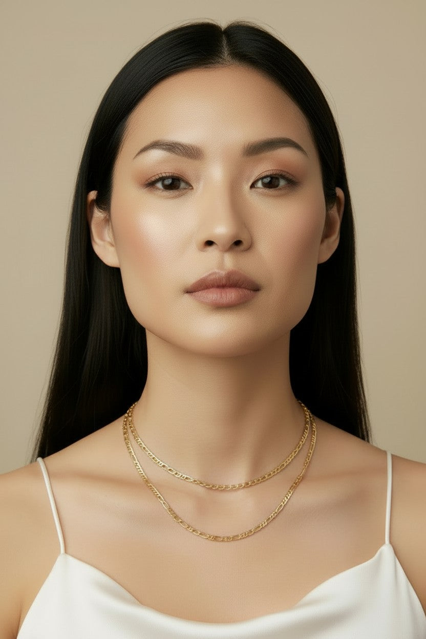 ✨ 18k Gold Filled Figarucci Chain Necklace — Two Classic Chains. One Unique Design. Three Lengths.