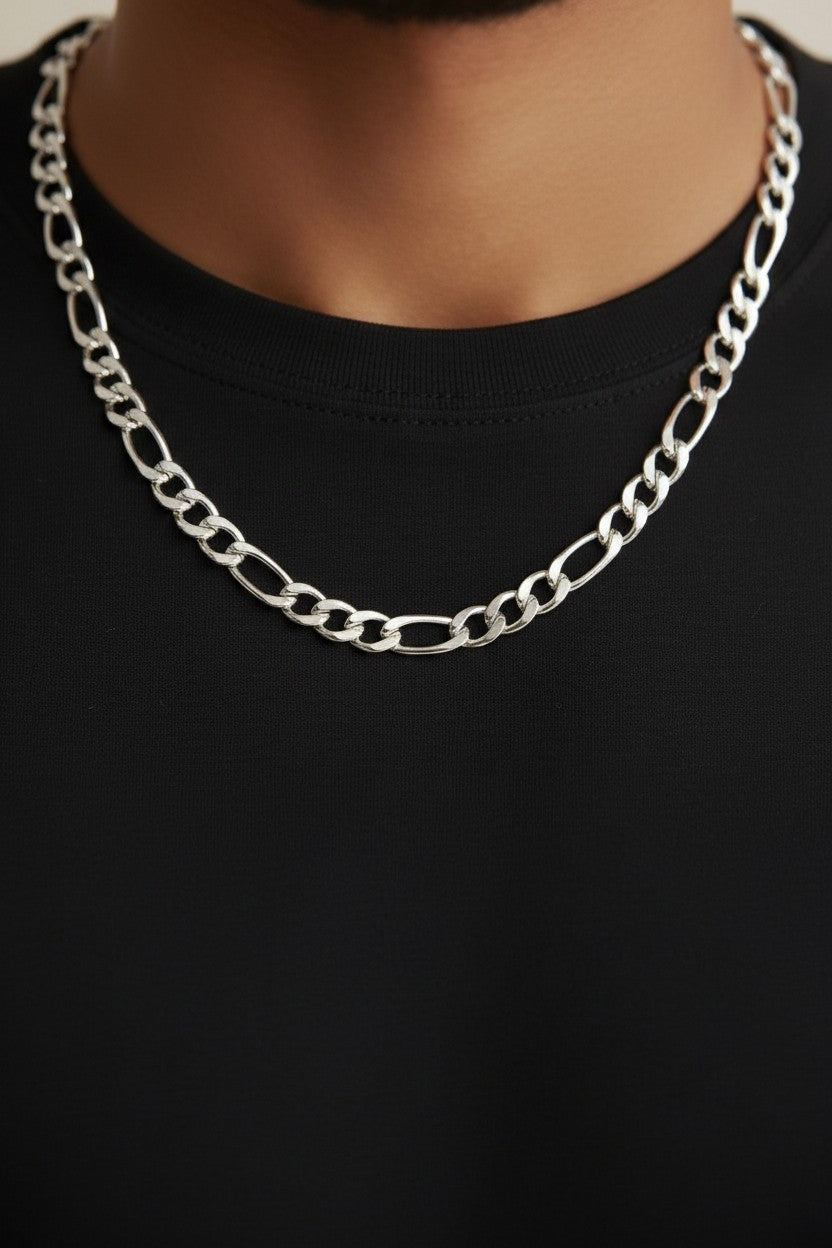⛓️ Sterling Silver 7.4mm Figaro Chain — Three Links of Power. One of Precision. All Italian.
