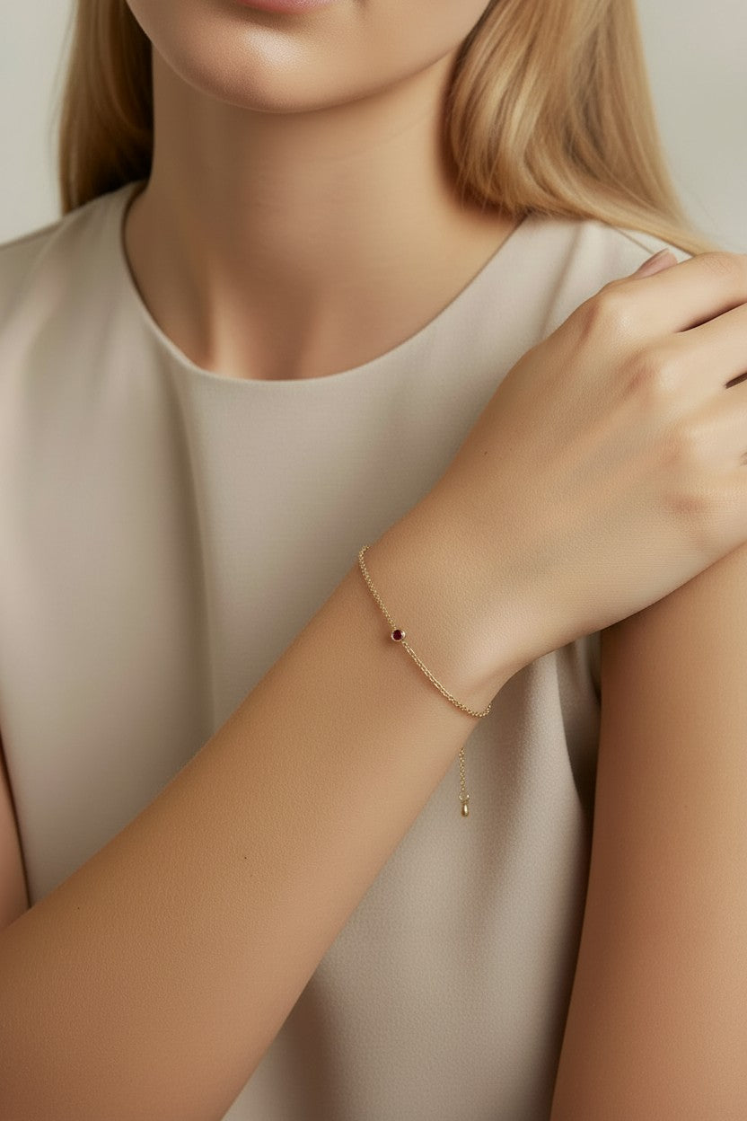 18k Gold Filled Birthstone Bezel Bracelet — Your Color. Your Month. At the Wrist. Always.